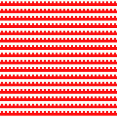 Seamless horizontal striped pattern. Repeated red embattled lines on white background. Heraldry motif. Abstract wallpaper. Vector illustration