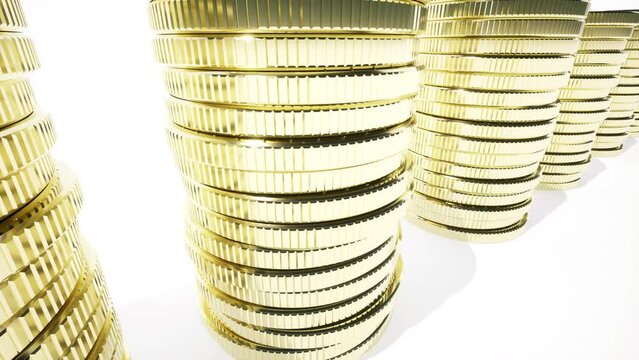 Stack gold coins White background Business stock 