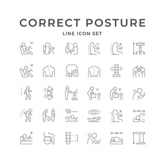 Set line icons of correct posture