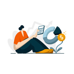 interest calculator icon flat Illustration for business finance loan color blue, orange, black, yellow, perfect for ui ux design, web app, branding projects, advertisement, social media post