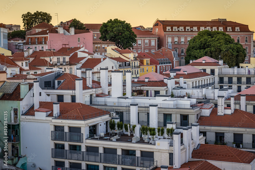 Poster Tenement houses seen from roof Hotel Mundial in Lisbon, Portugal