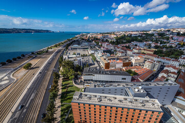 Alcantara district of Lisbon, view from Pilar 7 Bridge Experience center, Portugal - obrazy, fototapety, plakaty
