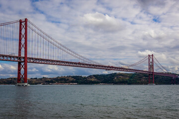 Bridge of 25th of April over River Tagus in Lisbon city, Portugal