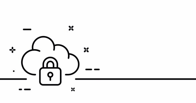 Cloud storage with lock. Shield, password, security, hacker, antivirus, hacking, repository. Defense concept. One line drawing animation. Motion design. Animated technology logo. Video 4K
