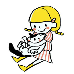 猫カフェでネコを抱く女の子と猫ちゃん、動物愛護のイラスト