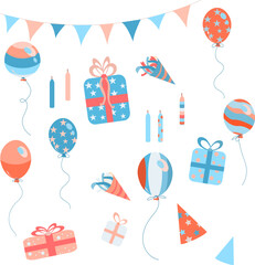 Set with birthday party elemenets