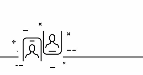 Phone with people. Resume, biography, app development, social network, support service, headphones. Hotline concept. One line drawing animation. Motion design. Animated technology logo. Video 4K