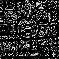 Libra zodiac sign. Element of Air. Seamless Pattern of Astrology, Horoscope