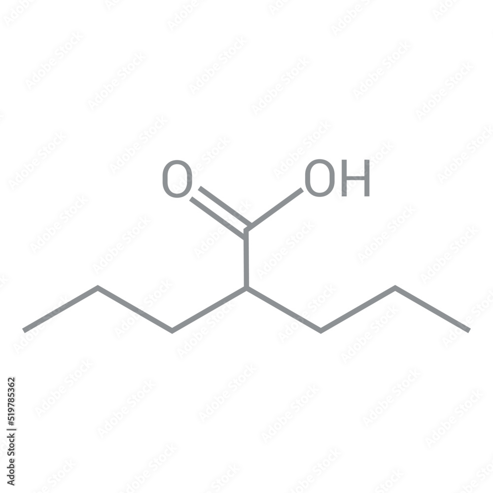 Sticker chemical structure of valproic acid (C8H16O2)