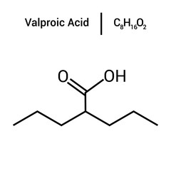 chemical structure of valproic acid (C8H16O2)