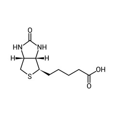 chemical structure of vitamin B7 or Biotin (C10H16N2O3S)