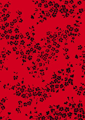 Mixed floral print design on plain ground