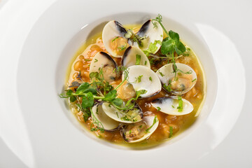 Baby Clams on rice, Fine dine food