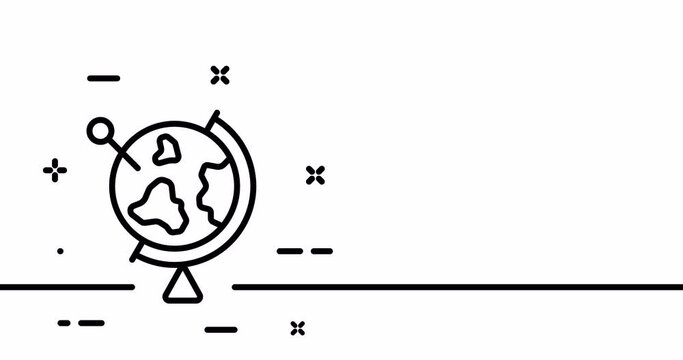 The Globe. Parallels, meridians, world, point on the map, planet, orbit, satellites, sphere, Space. Topography concept. One line drawing animation. Motion design. Animated technology logo. Video 4K