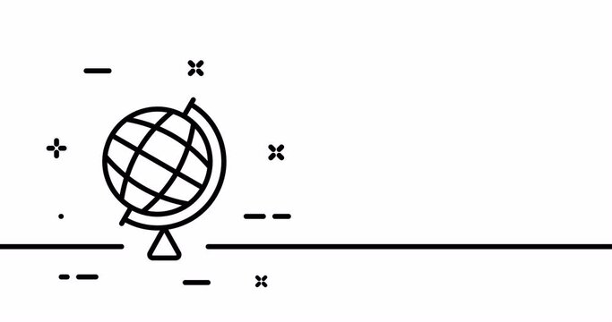 The Globe. Parallels, meridians, world, point on the map, planet, orbit, satellites, sphere, Space. Geography concept. One line drawing animation. Motion design. Animated technology logo. Video 4K
