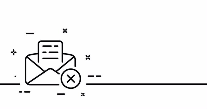 Envelope with a letter. Cross, error, not sent, rejected, failure, not found, spam, mail, post, write. One line drawing animation. Motion design. Animated technology logo. Video 4K