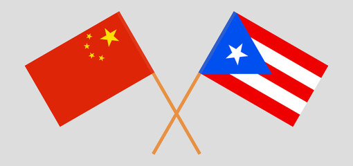Crossed flags of China and Puerto Rico. Official colors. Correct proportion
