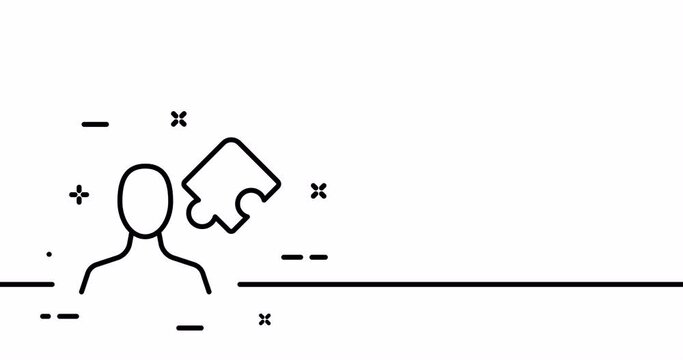 Putting together puzzles. Man with puzzle, problem solving, creative think, inspiration, teamwork, riddle, jigsaw puzzle. One line drawing animation. Motion design. Animated technology logo. Video 4K