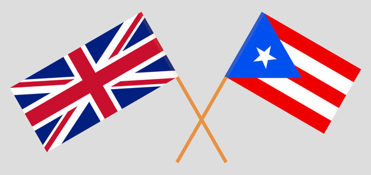 Crossed flags of United Kingdom and Puerto Rico. Official colors. Correct proportion