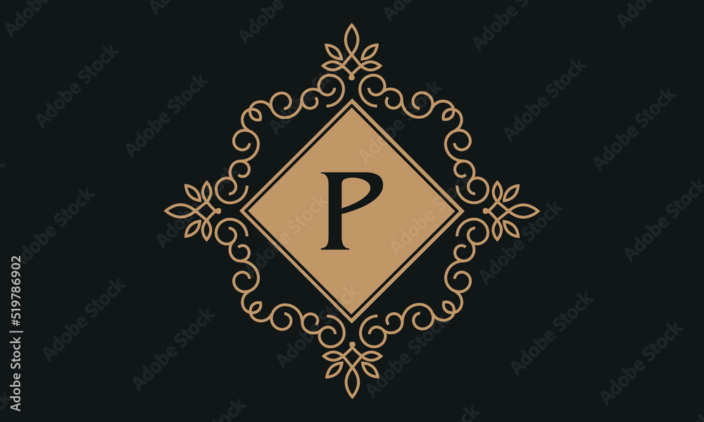 Wall mural Luxury vector logo template for restaurant, royalty boutique, cafe, hotel jewelry, fashion. Floral monogram with the letter P.