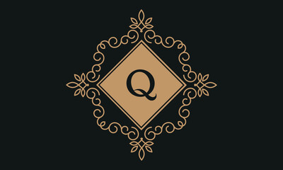 Luxury vector logo template for restaurant, royalty boutique, cafe, hotel jewelry, fashion. Floral monogram with the letter Q.