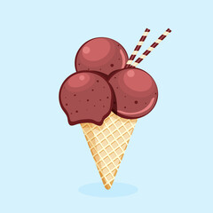 Chocolate ice cream in a waffle cup isolated vector illustration