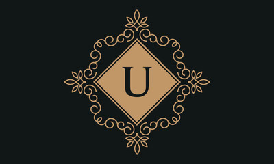 Luxury vector logo template for restaurant, royalty boutique, cafe, hotel jewelry, fashion. Floral monogram with the letter U.