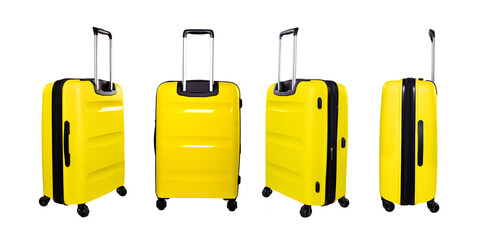 Set of yellow suitcase isolated on white background.