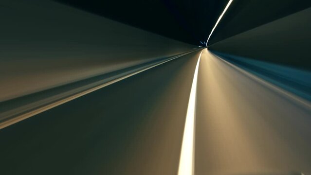 Light trail in tunnel. Driving through tunnel, fish-eye, time-lapse, motion blur