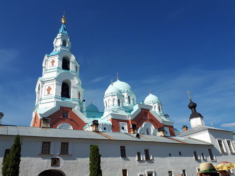 Spaso-Preobrazhensky Cathedral of Valaam Monastery on a summer day. Famous ancient monastery on an island in Lake Ladoga