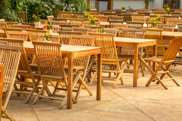 Outdoor patio chair and table in cafe restaurant
