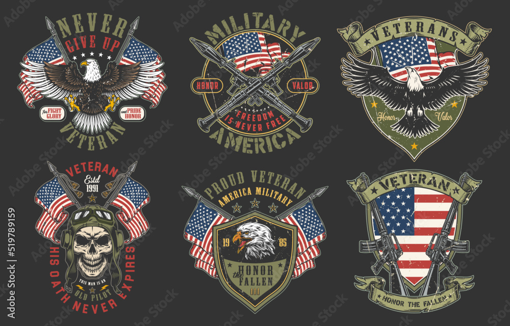 Canvas Prints Military America set colorful poster