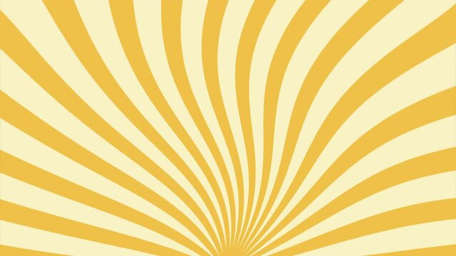Groovy Yellow Sunburst Stripes Animation Background, Seamless Loop. Retro 70s Inspired Swirl Centered at the Bottom, Vintage Grunge Sun Bursts, 4k Video Motion Graphics