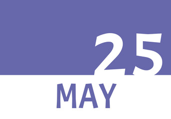 25 may calendar date with copy space. Very Peri background and white numbers. Trending color for 2022.