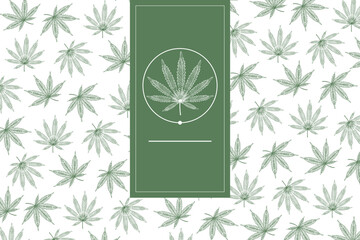 Vector para imagen corporativa para negocios y productos de cáñamo y cannabis. Logo sobre fondo estampado de hojas de cannabis y cáñamo.
