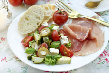 Fresh mediterranean style salad with feta and vegetables