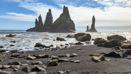Sea stacks of Reynisfjara Beach near Vik in Iceland