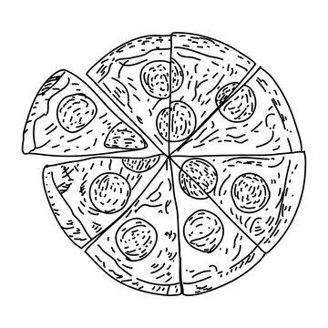 Pizza. vector illustration. Sketch style. top view. Design template. Engraved style illustration. Great for menu, poster or label. Vector.