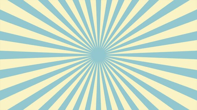 Blue Sunburst Stripes Animation, Seamless Loop. Retro Inspired Cyan Rays Rotation. Vintage Grunge Sun Bursts, 4k Video Motion Graphics