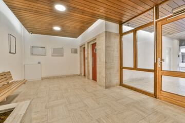 Lobby of a building with entrance to some elevators