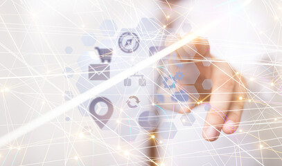 abstract lines with dots over dark background.