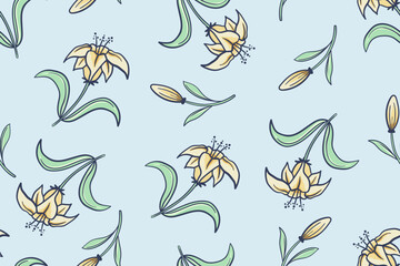 Nature lily flowers doodle pattern
