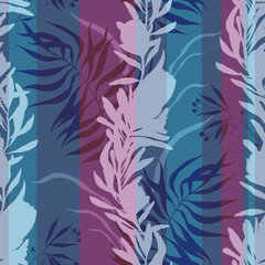 Seamless pattern with exotic blue flowers of protea and palm leaves