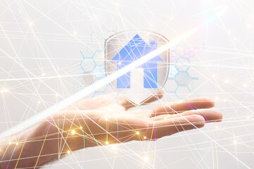 home iot - Neural network 3D illustration. Big data and cybersecurity