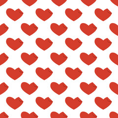 Line art seamless pattern in the form of a red heart with a curved corner on white background. Romance graphic texture. Holiday celebration concept. Decorative print. Geometric bright wallpaper
