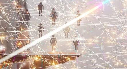 abstract lines with dots over dark background.