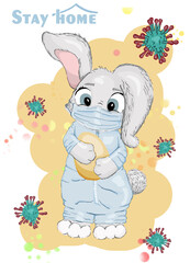 Little rabbit in a protective suit