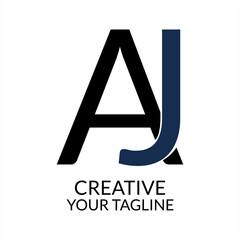 Simple Logo Design Linked AJ Letter in black and blue color, brand logo, company logo, business logo. monogram