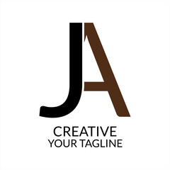 Simple Logo Design Linked JA Letter in black and brown color, brand logo, company logo, business logo. monogram