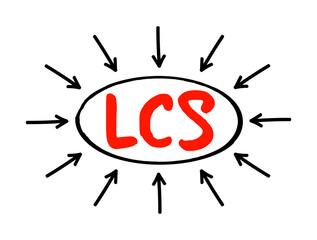LCS - Least Cost Selection acronym text with arrows, business concept background